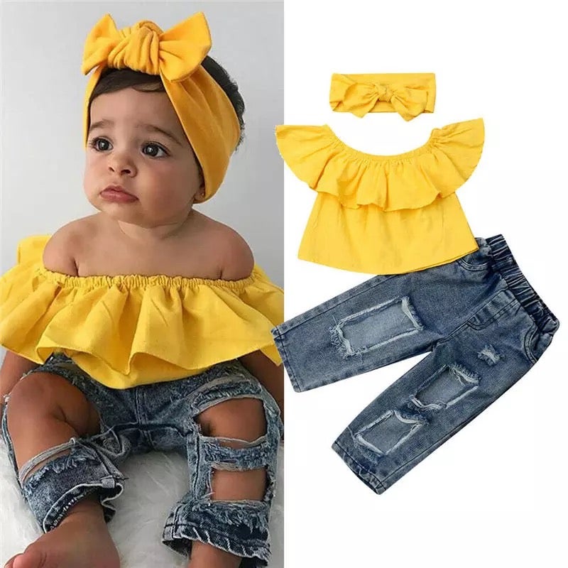 Yellow crop top set